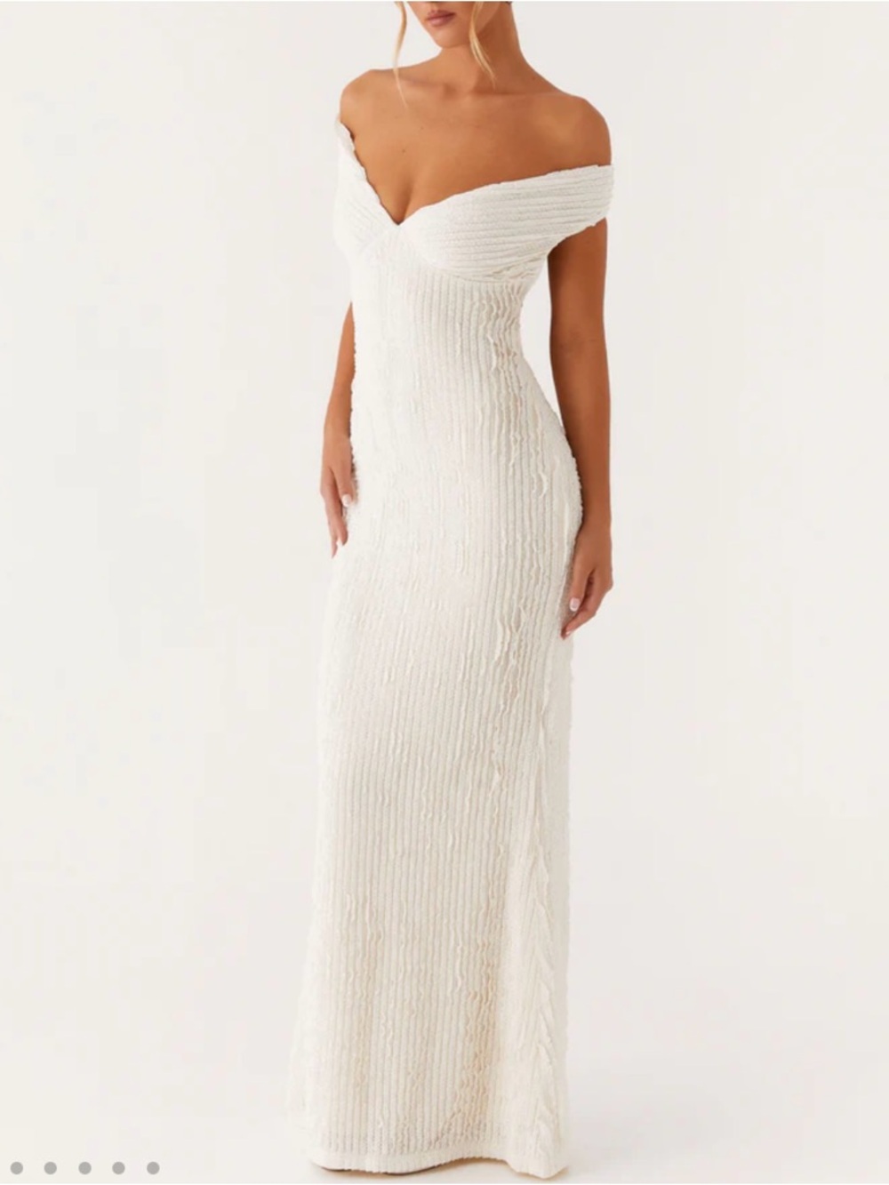 Peppermayo Cream Off-Shoulder Knit Maxi Dress